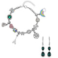 Gift Set - Emerald Color Austrian Crystal Snake Chain Bracelet with Interchangeable 12 pcs Charms (7.0-9.0In) and Lever Back Earrings in Sterling Silver and Silvertone - Sticky add to cart bar