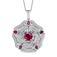 GP Italian Garden Collection Niassa Ruby (FF) and White Zircon 7.40 ctw Pendant Necklace in Rhodium Over Sterling Silver 20 Inches