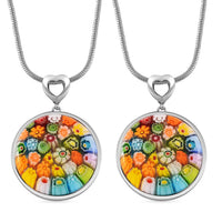 Set of 2 Multi Color Murano Style Pendant Necklace (24 Inches) in Stainless Steel (Del. In 10-12 Days)