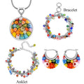 Set of 4 Multi Color Murano Style Beaded Charm Anklet (9-11 Inches), Bracelet, Basket Earrings and Pendant Necklace 24 Inches in Stainless Steel - Sticky add to cart bar