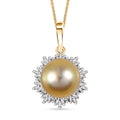 South Sea Golden Pearl 11-12mm and Diamond 0.30 ctw Sunburst Pendant Necklace in 18K Vermeil Yellow Gold Over Sterling Silver 20 Inches - Sticky add to cart bar