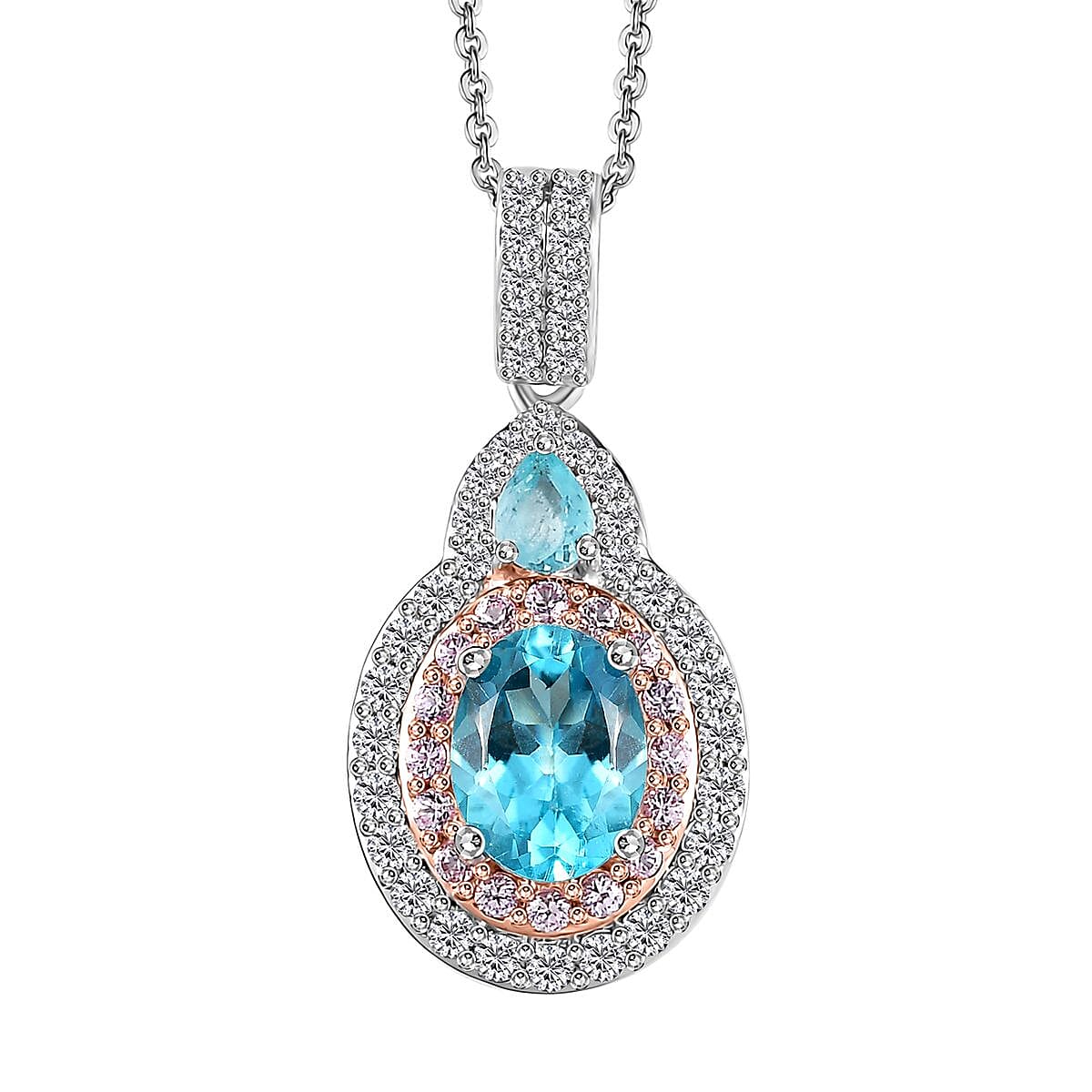 Betroka Blue Apatite, Multi Gemstone Pendant Necklace (20 Inches) in Rhodium Over Sterling Silver 2.25 ctw