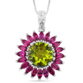 Hebei Peridot and Orissa Rhodolite Garnet 5.25 ctw Scarlet Star Pendant Necklace in Rhodium Over Sterling Silver 18 Inches - Sticky add to cart bar