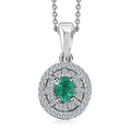 Boyaca Colombian Emerald and Diamond 0.65 ctw Verdant Halo Pendant Necklace in Rhodium Over Sterling Silver 20 Inches - Sticky add to cart bar