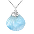 Larimar 34.60 ctw Seashell Pendant Necklace in Rhodium Over Sterling Silver 20 Inches - Sticky add to cart bar