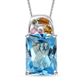 Radiant Cut Sky Blue Topaz and Multi-Tourmaline 16.30 ctw Pendant Necklace in Rhodium Over Sterling Silver 20 Inches - Sticky add to cart bar