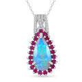 TLV AAA Ethiopian Welo Opal (Pear), Multi Gemstone Halo Pendant Necklace (20 Inches) in Rhodium Over Sterling Silver 3.65 ctw - Sticky add to cart bar