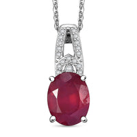 Niassa Ruby (FF) and White Zircon 3.00 ctw Pendant Necklace 20 Inches in Rhodium Over Sterling Silver