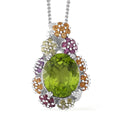 Hebei Peridot and Multi Gemstone 5.80 ctw Garden Serenity Pendant Necklace 18 Inches in Platinum and Rhodium Over Sterling Silver - Sticky add to cart bar