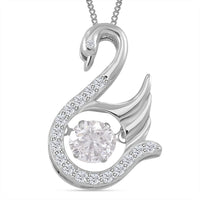 Moissanite (Rnd 6mm) Swan Dancing Pendant Necklace (20 Inches) in Rhodium Over Sterling Silver 1.00 ctw
