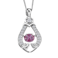 Pink and White Moissanite 1.00 ctw Heart Dancing Pendant Necklace in Rhodium Over Sterling Silver 20 Inches