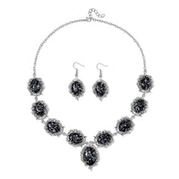 TLV Snowflake Jasper, Austrian Crystal Earrings and Necklace (20-22 Inches) in Silvertone 330.00 ctw