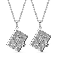 Set of 2 Openable Holy Cross Bible Pendant in Sterling Silver with Stainless Steel Necklace 20 Inches