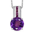 African Amethyst and Multi Gemstone 4.50 ctw Pendant Necklace in Rhodium Over Sterling Silver 20 Inches - Sticky add to cart bar