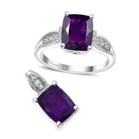 African Amethyst and White Zircon 4.80 ctw Ring (Size 5.0) and Pendant in Rhodium Over Sterling Silver