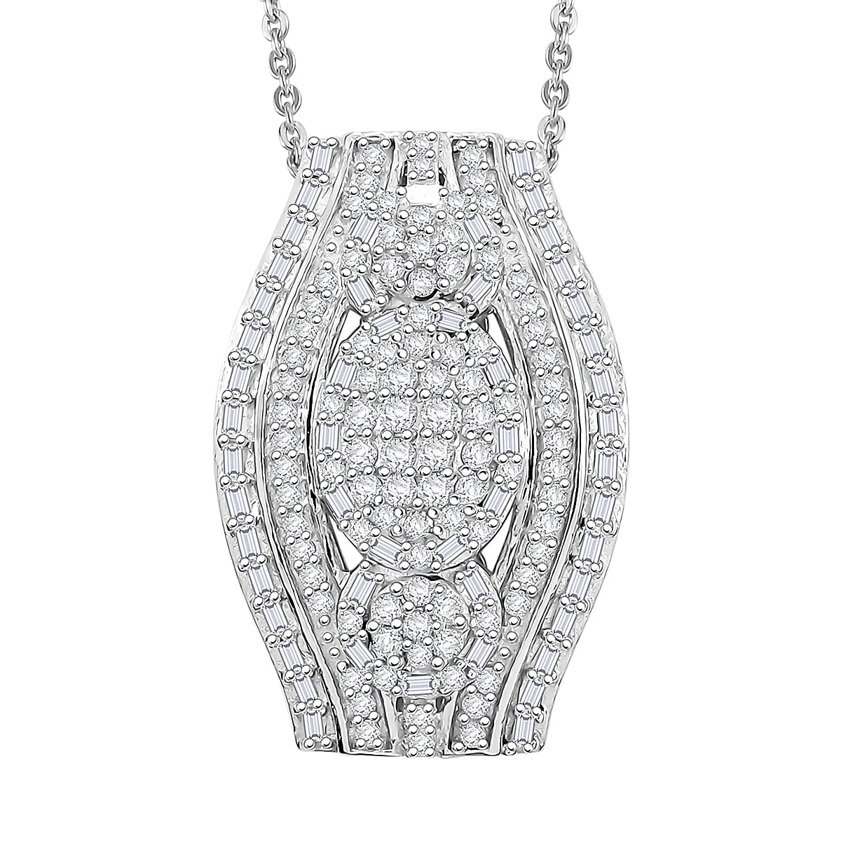 TLV White Diamond Pendant Necklace (20 Inches) in Rhodium Over Sterling Silver 1.00 ctw