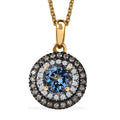 Luxoro AAA Santa Maria Aquamarine, Natural and White Diamond 1.47 ctw Double Halo Pendant Necklace 20 Inches in 14K Yellow Gold - Sticky add to cart bar