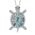 Madagascar Lagoon Apatite and Multi Gemstone 2.30 ctw Turtle Pendant Necklace in Rhodium Over Sterling Silver 20 Inches - Sticky add to cart bar