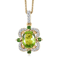 Hebei Peridot and Multi Gemstone 2.60 ctw Clover Leaf Pendant Necklace in 18K Vermeil Yellow Gold Over Sterling Silver 20 Inches