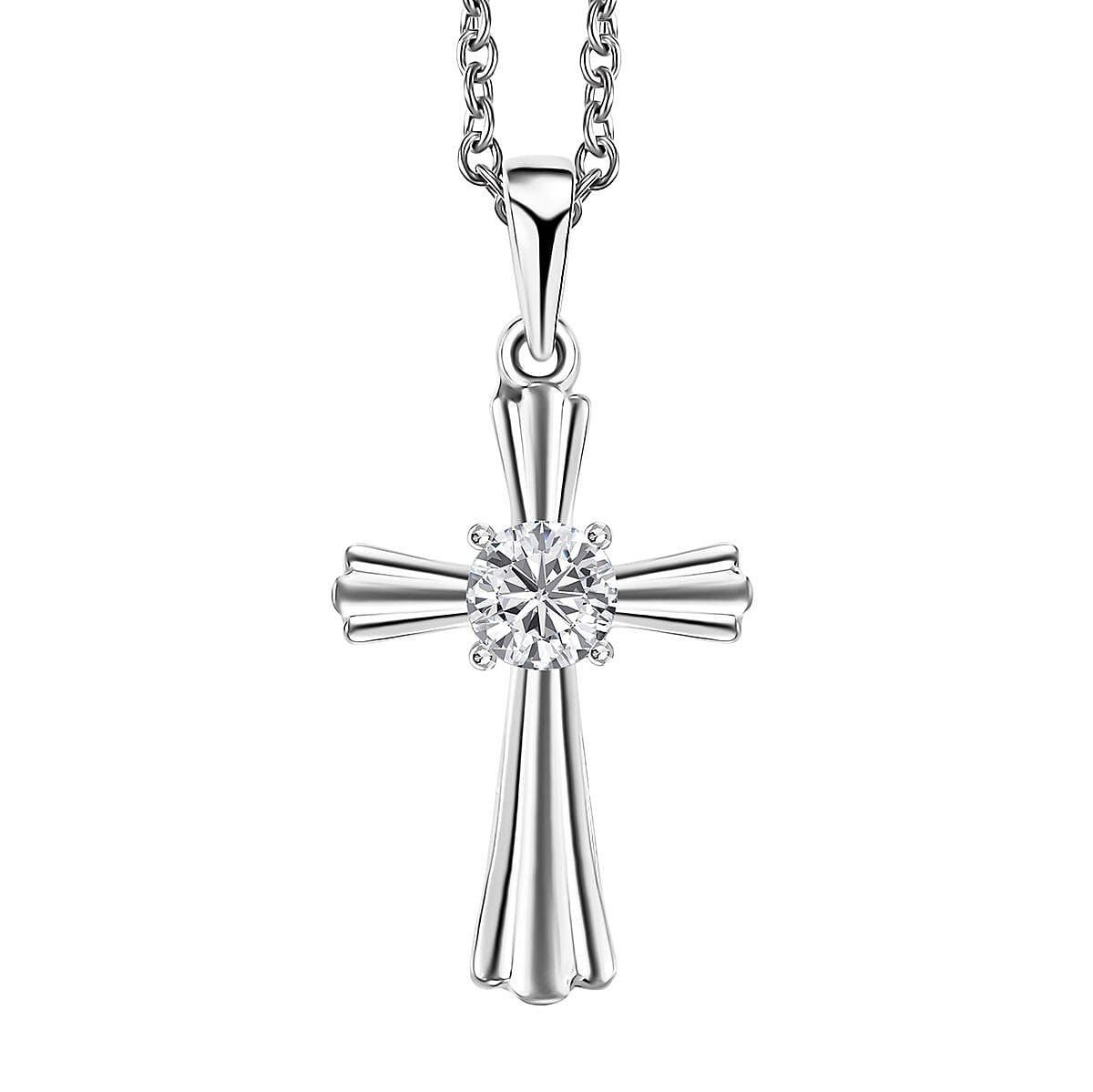 Moissanite 0.50 ctw Pendant in Rhodium Over Sterling Silver with Stainless Steel Necklace 20 Inches