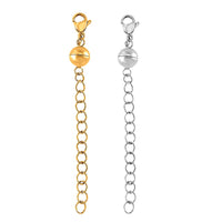 Set of 2 -11mm Lobster Lock with 8mm Magnetic Lock and 2 Inch Extender Chain in Rhodium Over and ION Plated YG Stainless Steel