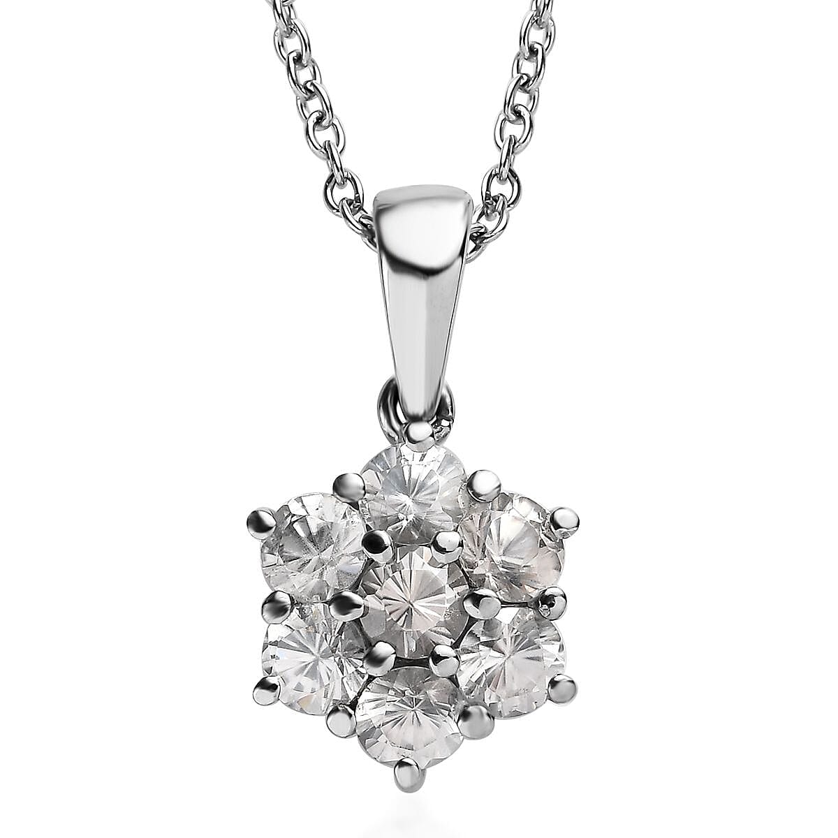 White Zircon Pendant Necklace (20 Inches) in Stainless Steel 2.50 ctw
