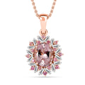 Certified & Appraised Iliana AAA Pink Morganite, Mahenge Spinel and G-H SI Diamond 2.50 ctw Floral Pendant Necklace in 18K Rose Gold 18 Inches - Sticky add to cart bar