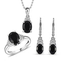 Karis California Black Jade Earrings, Ring (Size 5.0) and Pendant in Platinum Bond with Stainless Steel Necklace (20 Inches) 5.40 ctw - Sticky add to cart bar