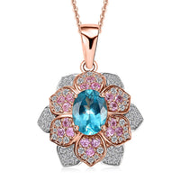 GP Italian Garden Collection Betroka Blue Apatite and Multi Gemstone 2.65 ctw Flower Pendant Necklace in 18K Vermeil Rose Gold Over Sterling Silver 20 Inches