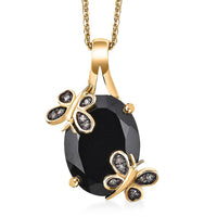 Thai Black Spinel and Natural Champagne Diamond 11.10 ctw Butterfly Pendant Necklace 20 Inches in 18K Vermeil Yellow Gold Over Sterling Silver