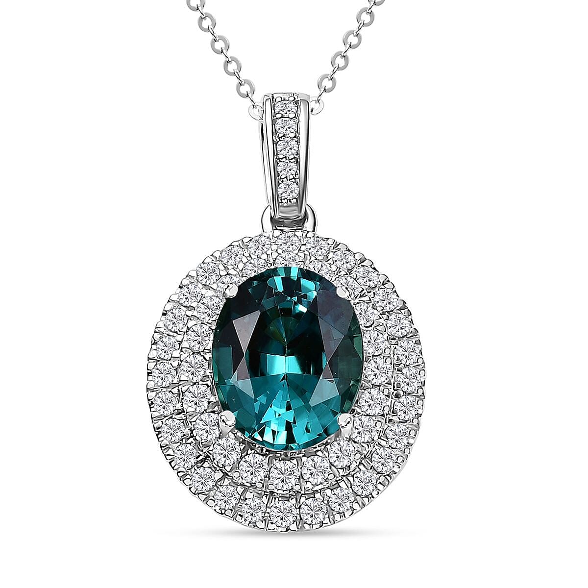 Certified & Appraised Rhapsody AAAA Lagoon Tourmaline and Diamond 3.60 ctw E-F VS Pendant Necklace in 950 Platinum 18 Inches 4.80 Grams
