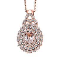 Pink Morganite and Moissanite 1.00 ctw Cherry Blossom Pendant Necklace in 18K Vermeil RG Over Sterling Silver 20 Inches