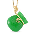 Green Jade Carved Tied Money Bag Pendant Necklace (20 Inches) in 18K Vermeil YG Over Sterling Silver 42.00 ctw - Sticky add to cart bar