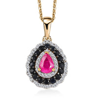 Premium Royal Ruby and Multi Gemstone 2.00 ctw Crimson Bloom Pendant Necklace in 18K Vermeil Yellow Gold Over Sterling Silver 20 Inches