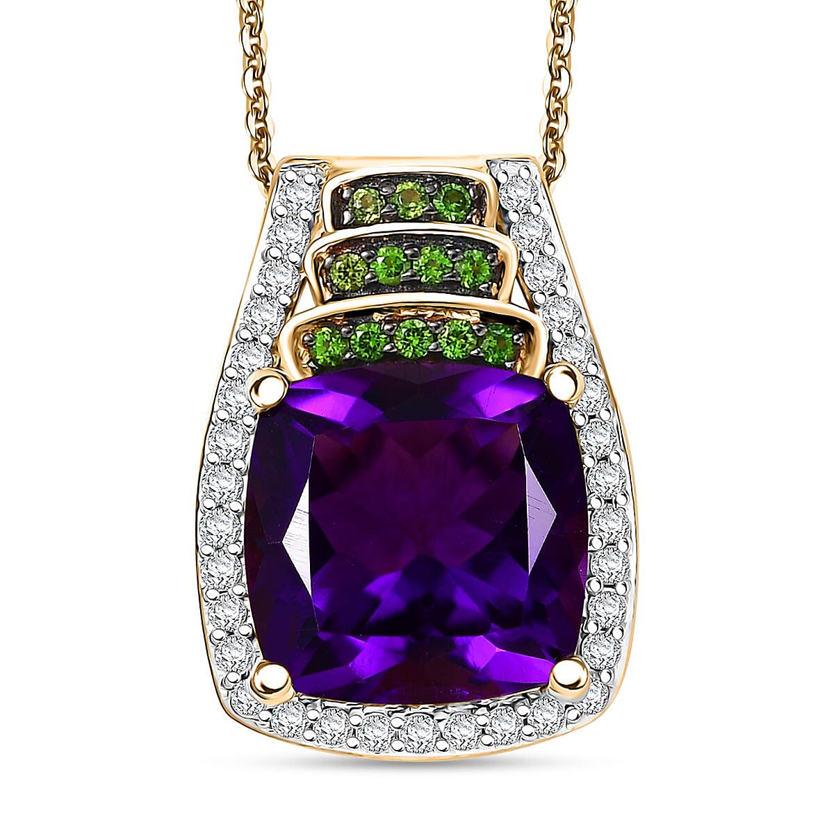 Kagem Zambian Amethyst and Multi Gemstone 5.70 ctw Pendant Necklace 20 Inches in 18K Vermeil Yellow Gold Over Sterling Silver