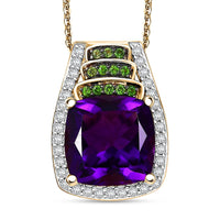 Kagem Zambian Amethyst and Multi Gemstone 5.70 ctw Pendant Necklace 20 Inches in 18K Vermeil Yellow Gold Over Sterling Silver