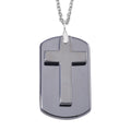Terahertz 110.00 ctw Men's Dog Tag Pendant with Cross Charm in Rhodium Over Sterling Silver with Stainless Steel Necklace 24-26 Inches - Sticky add to cart bar