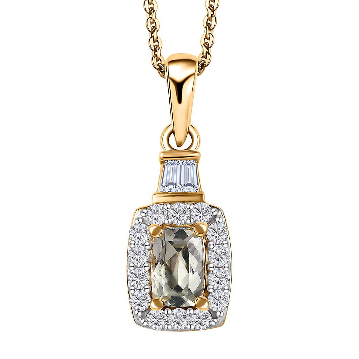 AAA Turkizite and White Zircon Halo Pendant Necklace 20 Inches