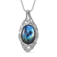 Malagasy Labradorite 18.65 ctw Pendant Necklace 20 Inches in Stainless Steel