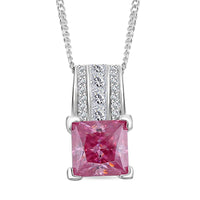 Lotus Pink and White Moissanite 2.00 ctw Bridge Pendant Necklace in Rhodium Over Sterling Silver 20 Inches