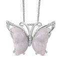 Natural Jade and White Zircon 7.15 ctw Butterfly Pendant Necklace in Rhodium Over Sterling Silver 20 Inches - Sticky add to cart bar