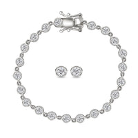 Doorbuster Moissanite 3.15 ctw Bracelet (6.50In) and Stud Earrings in Rhodium Over Sterling Silver