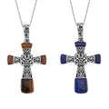 Set of 2 Yellow Tiger Eye and Lapis Lazuli Inlay 14.20 ctw Cross Pendant Necklace in Stainless Steel 24 Inches - Sticky add to cart bar