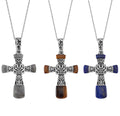 Set of 3 Malagasy Labradorite, Yellow Tiger Eye and Lapis Lazuli Inlay 21.30 ctw Cross Pendant Necklace in Stainless Steel 24 Inches - Sticky add to cart bar