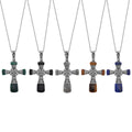 Set of 5 Multi Gemstone Inlay 35.50 ctw Cross Pendant Necklace in Stainless Steel 24 Inches - Sticky add to cart bar