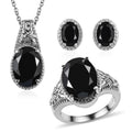 Doorbuster Thai Black Spinel Stud Earrings, Solitaire Ring (Size 5.0) and Pendant Necklace (20 Inches) in Stainless Steel 11.70 ctw - Sticky add to cart bar