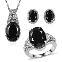 Doorbuster Thai Black Spinel Stud Earrings, Solitaire Ring (Size 5.0) and Pendant Necklace (20 Inches) in Stainless Steel 11.70 ctw