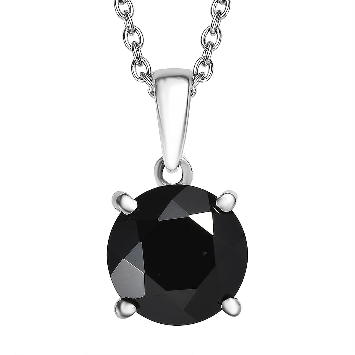 Doorbuster Thai Black Spinel Solitaire Pendant Necklace (20 Inches) in Stainless Steel 4.40 ctw