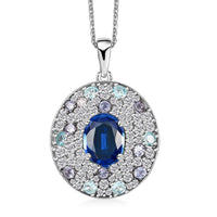 Kashmir Kyanite and Multi Gemstone 4.40 ctw Galaxy Pendant Necklace in Rhodium Over Sterling Silver 20 Inches