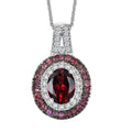 Orissa Rhodolite Garnet and Multi Gemstone 3.10 ctw Floral Double Halo Pendant Necklace 20 Inches in Rhodium Over Sterling Silver - Sticky add to cart bar